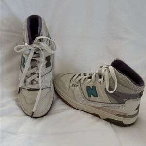 New Balance Cream and Purple High-Top Sneakers